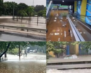 Imagens de alagamento no piscinão do Ipiranga, Carrefour, Jardim Botânico e Avenida Ricardo Jafet. Fonte: redes sociais