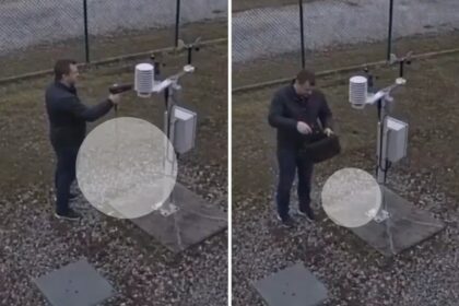 Cenas de vídeo que supostamente mostraria a ação de homem usando secador de cabelo para aquecer o ar junto a sensores de estação meteorológica automática de Roissy, junto ao Aeroporto Charles de Gaulle. Fonte: fluxcharts