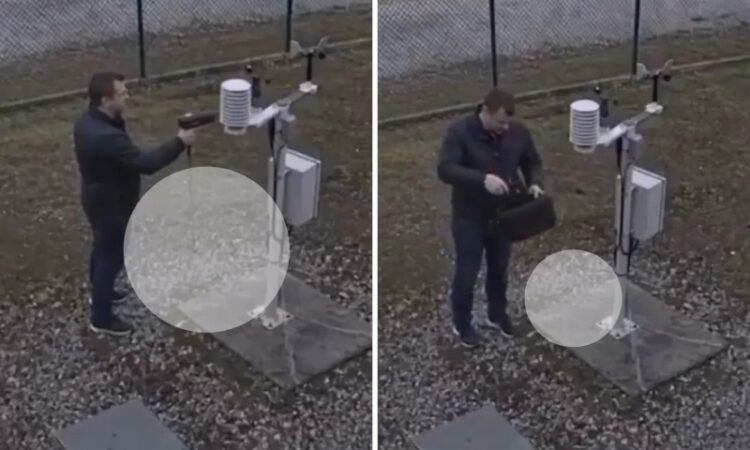 Cenas de vídeo que supostamente mostraria a ação de homem usando secador de cabelo para aquecer o ar junto a sensores de estação meteorológica automática de Roissy, junto ao Aeroporto Charles de Gaulle. Fonte: fluxcharts