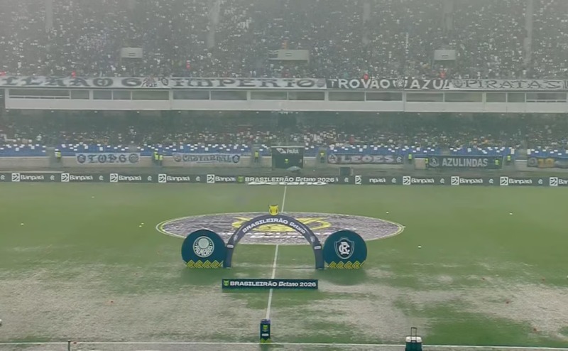 Chuva durante o jogo. Fonte: Reprodução/GE