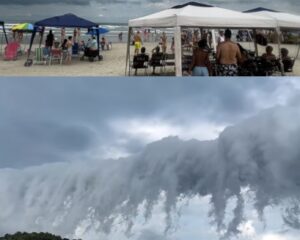 Imagens da nuvem rolo em Bertioga (acima) e Ilhabela dia 02/05/2026. Fonte: redes sociais