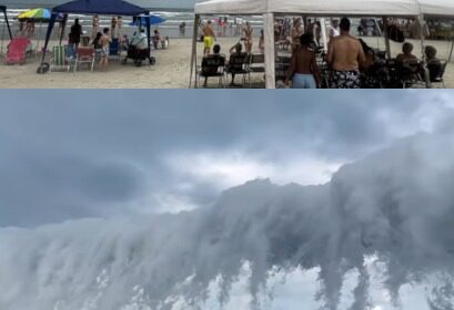 Imagens da nuvem rolo em Bertioga (acima) e Ilhabela dia 02/05/2026. Fonte: redes sociais