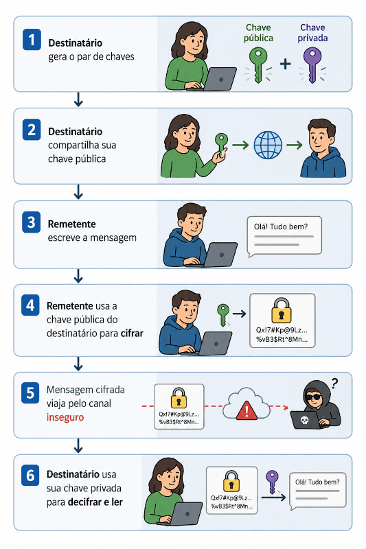 Fluxograma do envio de mensagem criptografada. Fonte: ChatGPT