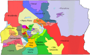 Mapa das Regiões Administrativas do Distrito Federal (Brasil) - julho de 2026. Fonte: Wikipedia