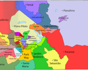 Mapa das Regiões Administrativas do Distrito Federal (Brasil) - julho de 2026. Fonte: Wikipedia