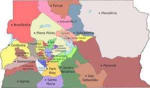 Mapa das Regiões Administrativas do Distrito Federal (Brasil). Fonte: Wikipedia