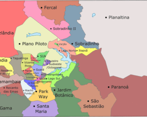 Mapa das Regiões Administrativas do Distrito Federal (Brasil). Fonte: Wikipedia