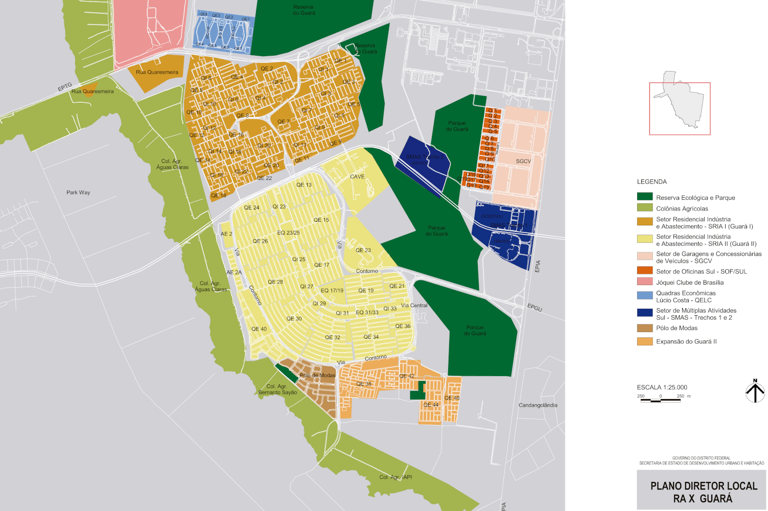 Mapa de setores do Guará. Fonte: PDL do Guará